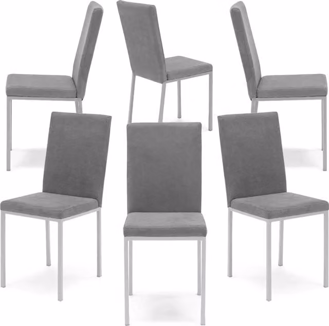 Set 6 sedie imbottite LICYA PLUS, ideale per sala da pranzo, soggiorno, ufficio, tessuto scamosciato colore Grigio con struttura Bianco Opaco, Design moderno