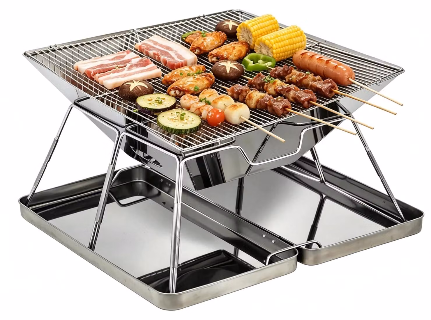 Barbecue portatile, barbecue a carbone, pieghevole, in acciaio inossidabile