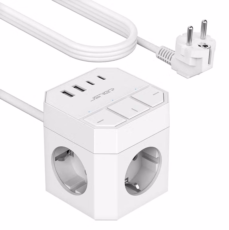 Ciabatta multipresa, 3 prese, 4 porte di ricarica USB, 3 metri