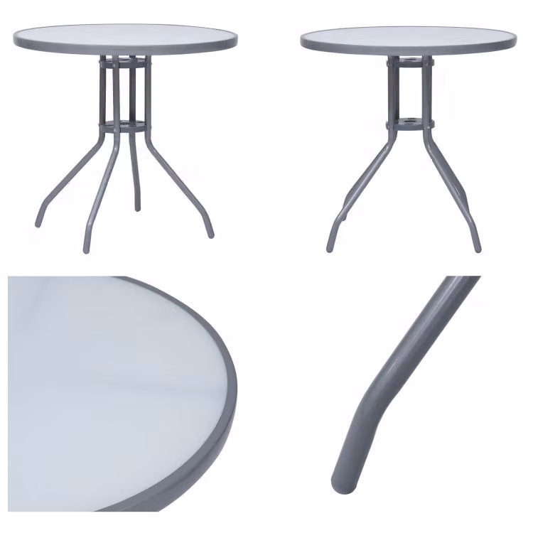 vidaXL Tavolo da giardino grigio chiaro 80 cm in acciaio e vetro - Tavolo da giardino - Tavoli da giardino - Tavolino - Tavoli laterali