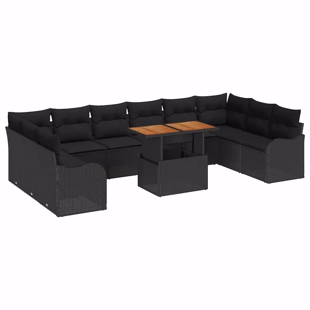 Set Divano da Giardino a L con 11 Pezzi vidaXL, Nero, con Cuscini e Struttura in Metallo Verniciato a Polvere – 2