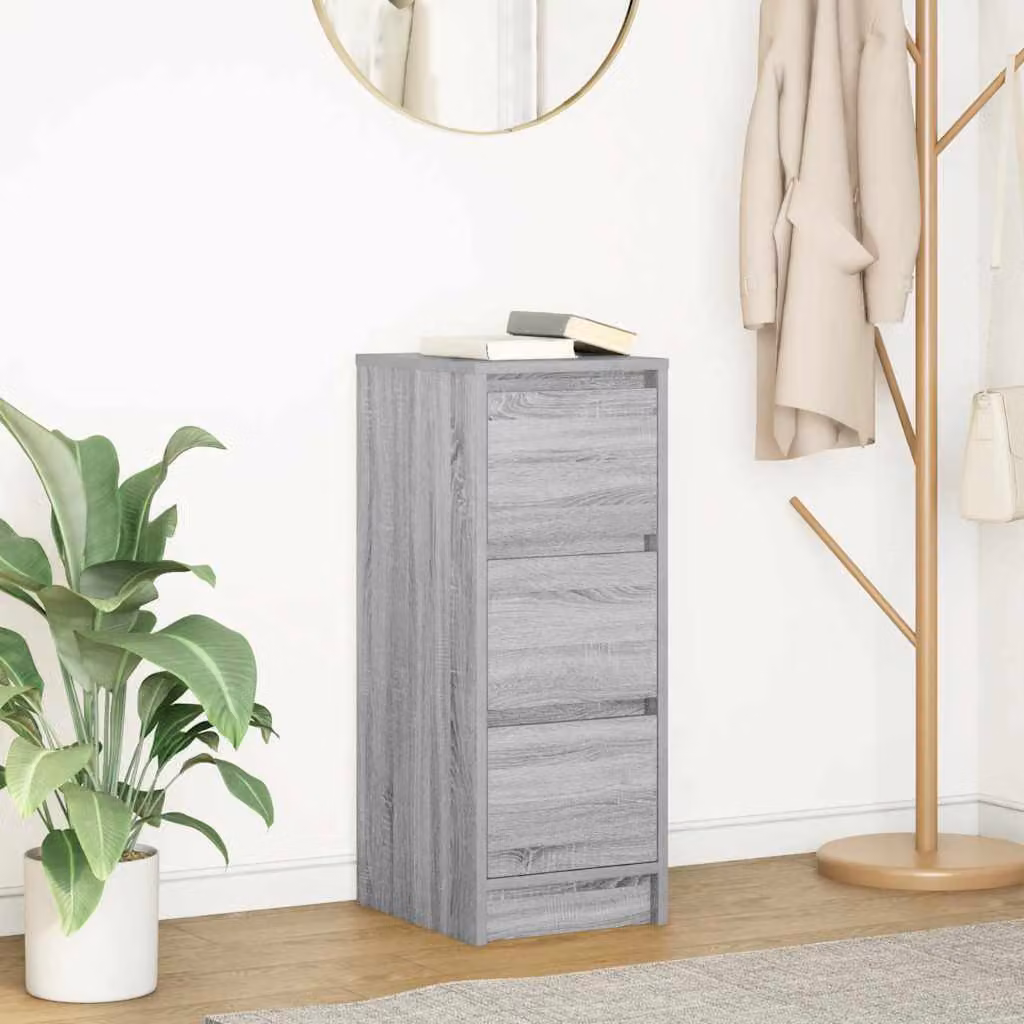 Credenza moderna vidaXL in legno multistrato e MDF, colore Grigio, L: 29,5 cm, P: 34 cm, H: 76 cm