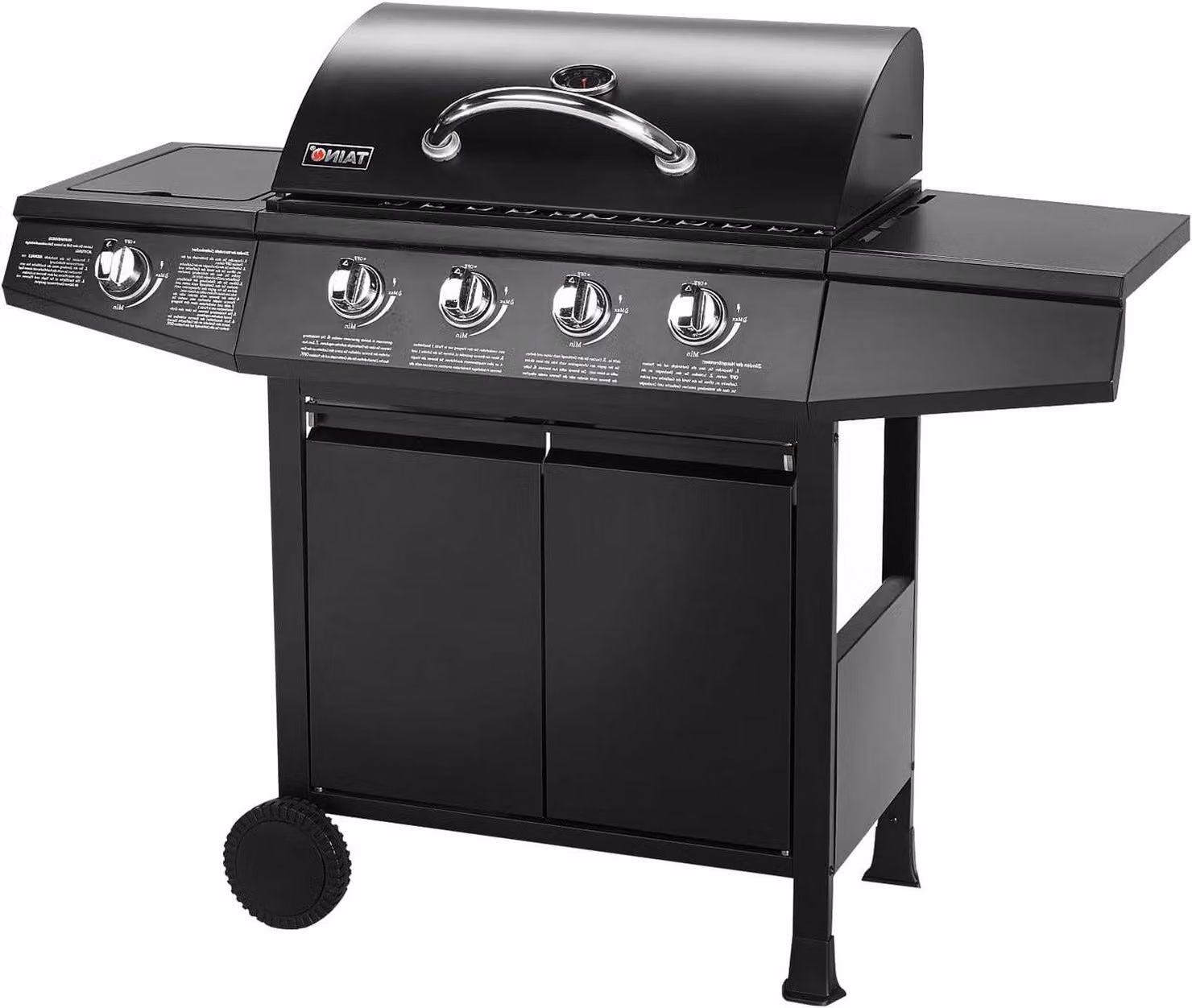 Barbecue a gas – Griglia a gas – Cucina esterna – Carrello per barbecue – Carrello per griglia – 4 bruciatori in acciaio inossidabile – Bruciatore laterale – Ampia superficie di cottura