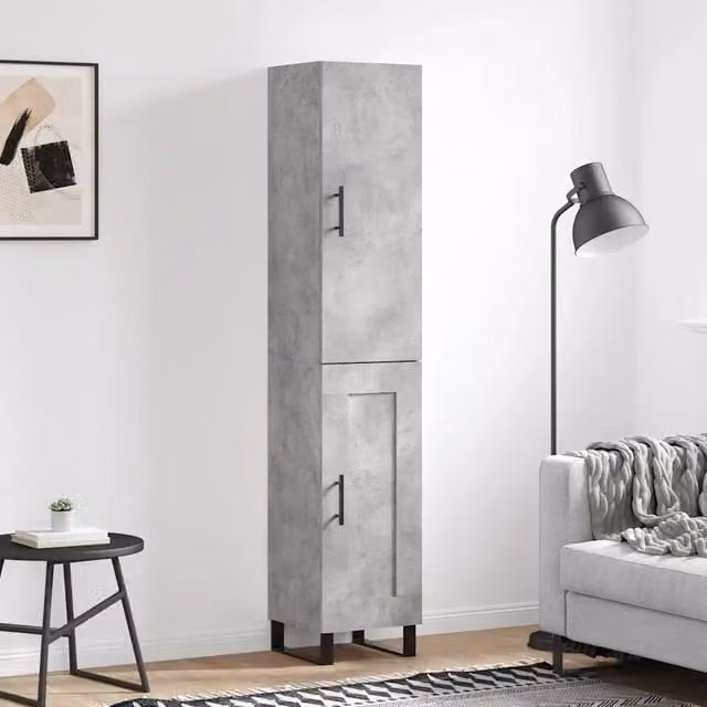 Credenza-Buffet-Armadio da cucina Grigio Cemento 34,5x34x180 cm in Legno Multistrato 562970