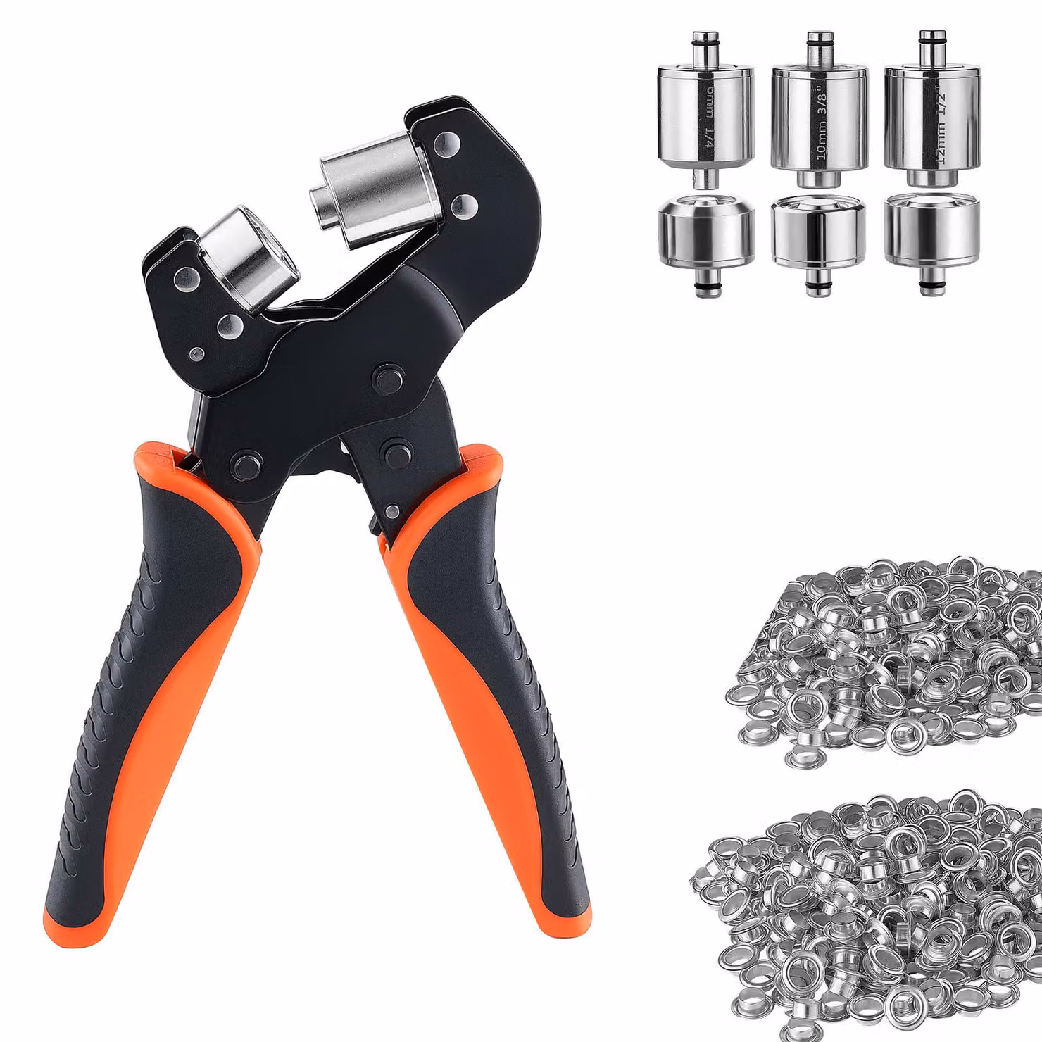 Set di occhielli SucceBuy con 900 occhielli, disponibili nelle misure 6mm, 10mm e 12mm – Pressa per occhielli magnetica in acciaio con impugnatura antiscivolo, ideale per pelle, teloni, scarpe, tessuti e progetti di artigianato