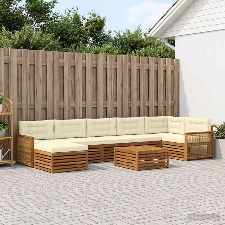 Set di divani da esterno vidaXL 8 pezzi in legno di acacia con cuscini, colore marrone e beige