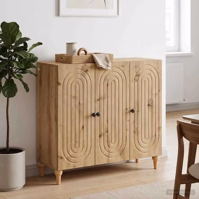 Credenza moderna vidaXL in rovere marrone con design geometrico L: 89 cm, P: 34,5 cm, H: 80 cm – 1