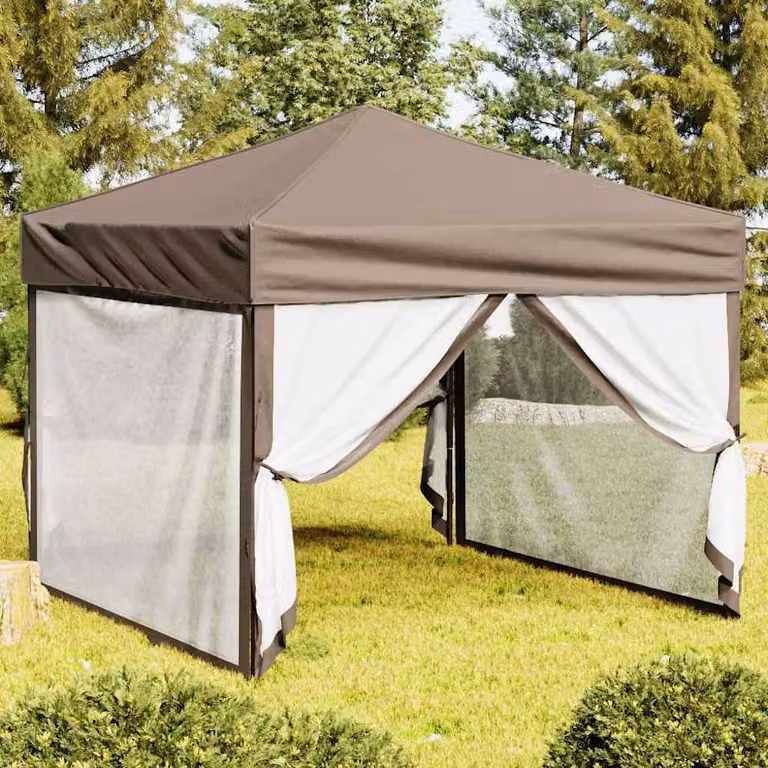 vidaXL Tenda per Feste Pieghevole Beige con Pareti Laterali in Poliestere e Acciaio L/P/H: 3 x 3 x 2,45 m