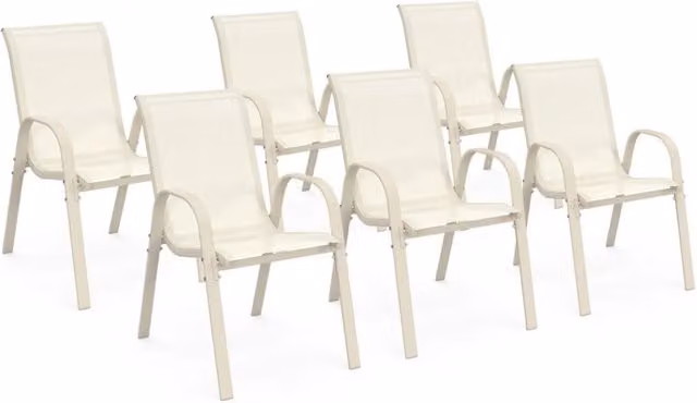 Set di 6 sedie da giardino impilabili IDMarket LYMA in metallo e textilene beige con braccioli – 1