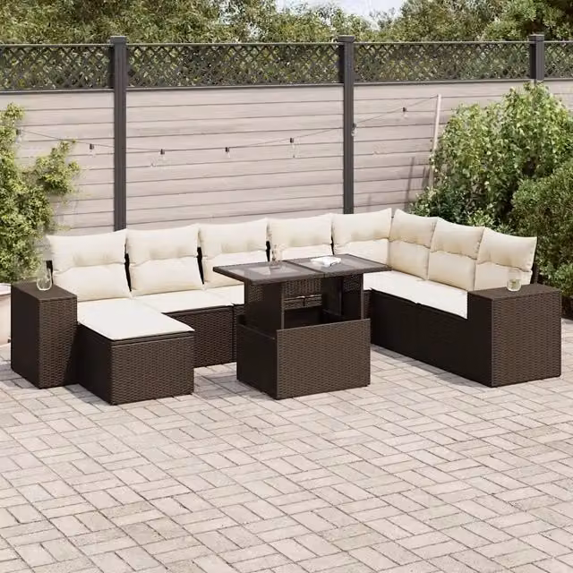 Set Divani da Giardino 9pz con Cuscini Marrone in Polyrattan 3326854