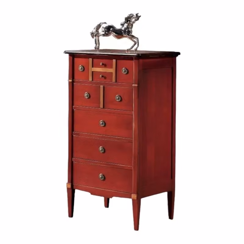 Cassettiera con 5 cassetti in legno stile shabby chic bicolore rosso e marrone Mobili 2G L: 59 cm, P: 40 cm, H: 103 cm – 2