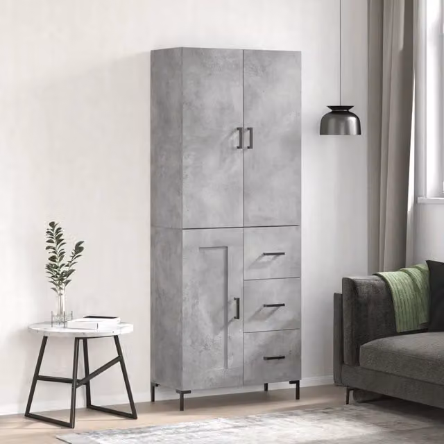 Credenza moderna vidaXL in legno e metallo, colore grigio, L: 69,5 cm, P: 34 cm, H: 180 cm