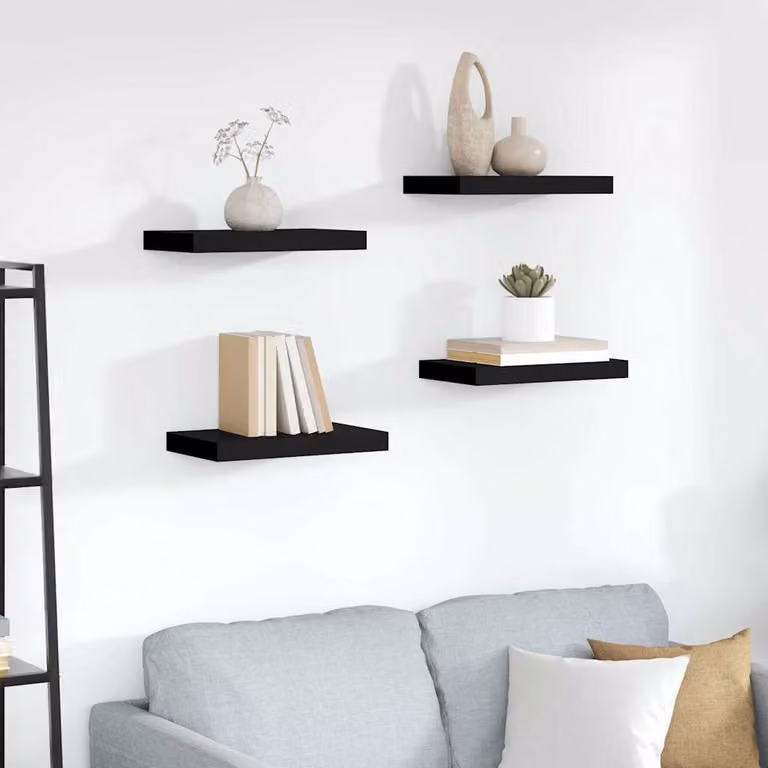 Set di 4 Scaffali a Parete vidaXL in MDF Neri L 40 cm x P 23,5 cm x H 3,8 cm