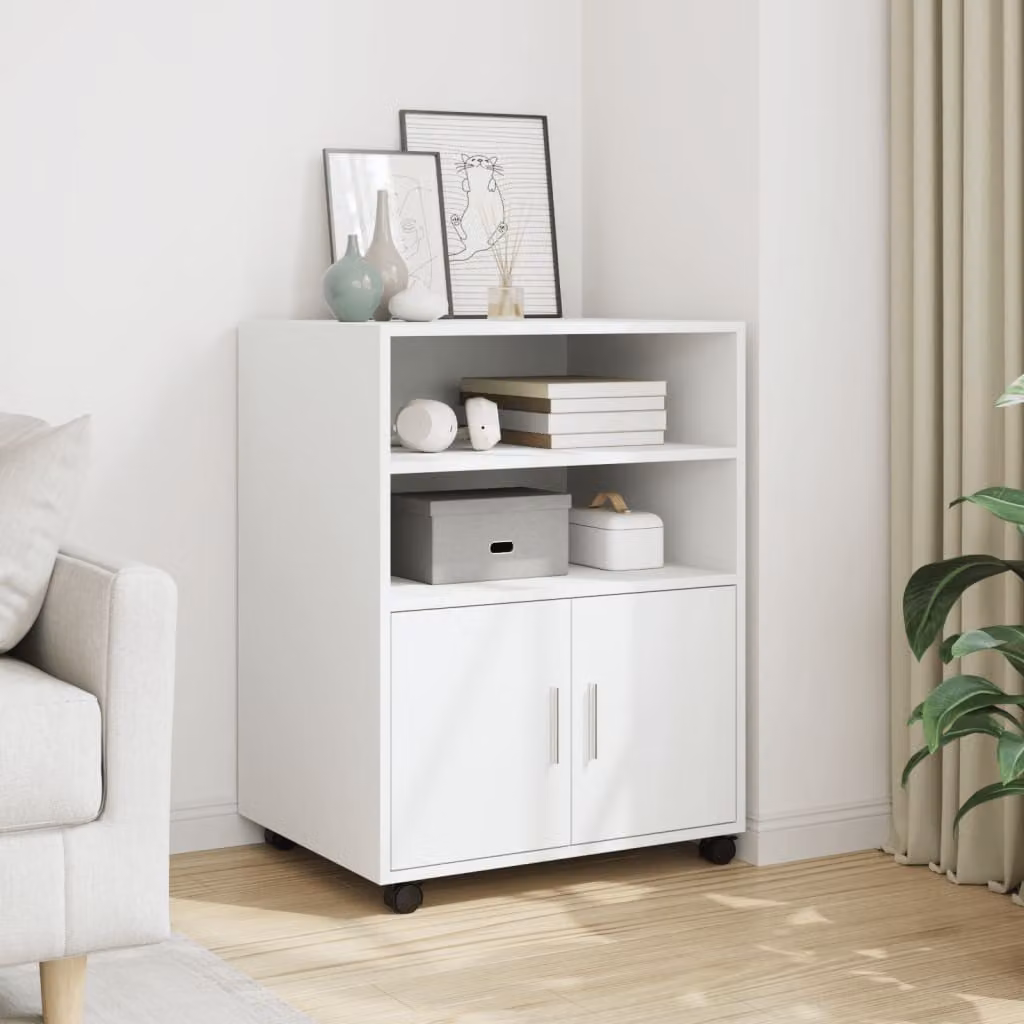 Mobiletto con ruote vidaXL Bianco L: 60 cm, P: 48 cm, H: 81 cm in MDF opaco