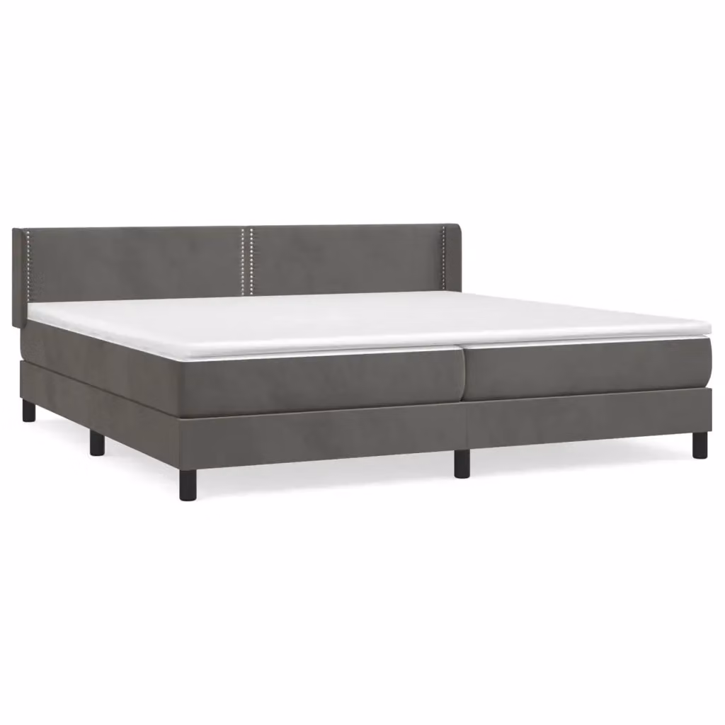 vidaXL Giroletto a Molle con Materasso Ibrido in Velluto Grigio e Bianco L/P/H: 200 x 200 x 88 cm – 2
