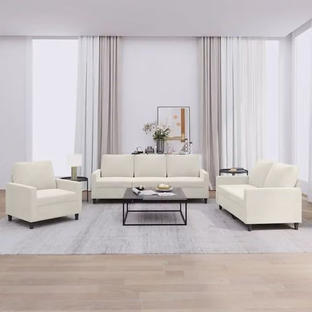 Set di divani 3 pezzi vidaXL in velluto beige con cuscini per soggiorno moderno