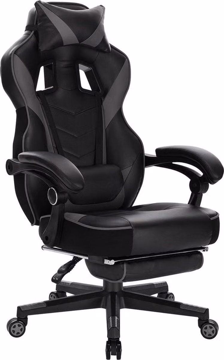 Sedia da gioco Bolt Edge - Ecopelle nera - Ergonomica - Regolabile in altezza - Con poggiapiedi - Sedia da gioco e da ufficio
