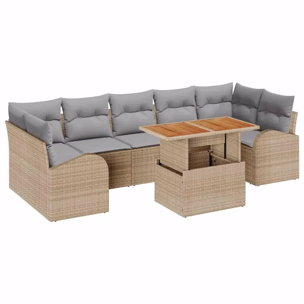 vidaXL Set Divano da Giardino Moderno a Forma di L in Polyrattan Beige con Cuscini e Tavolino – 2