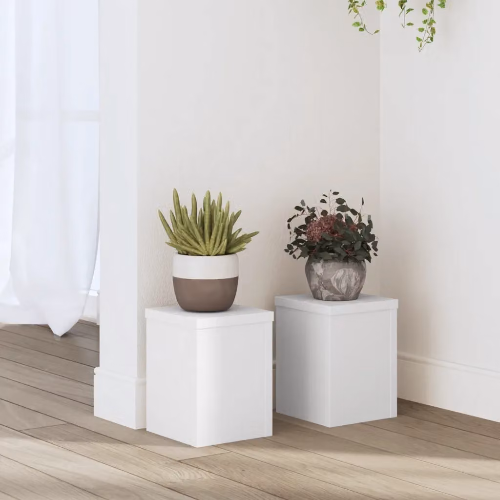 vidaXL Supporto per piante da tavolo in legno, 2 pezzi, Bianco, L/P/H: 15 x 15 x 20 cm