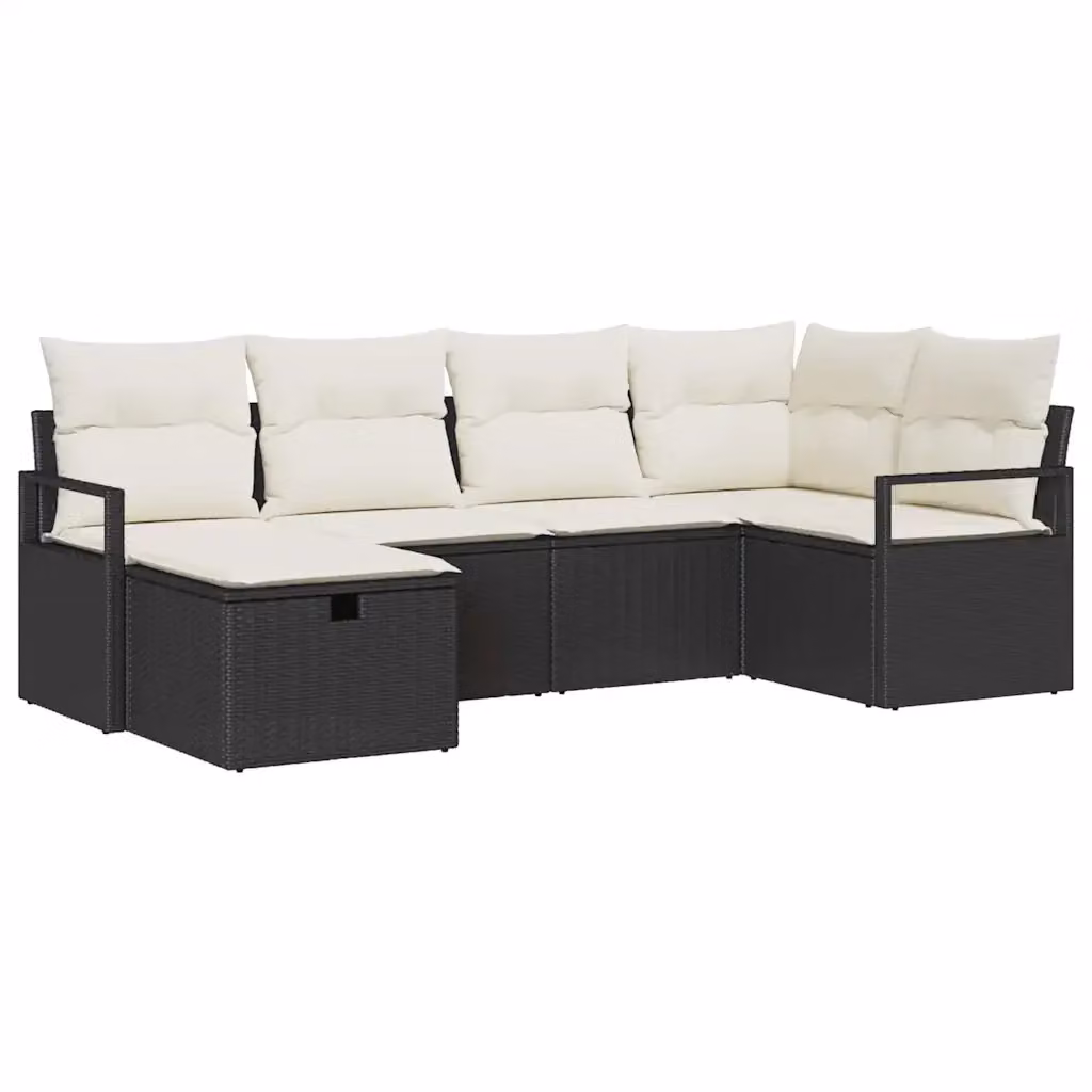 Set di divani da giardino vidaXL a forma di U composto da 6 pezzi in rattan con struttura in metallo nero e cuscini beige – 2