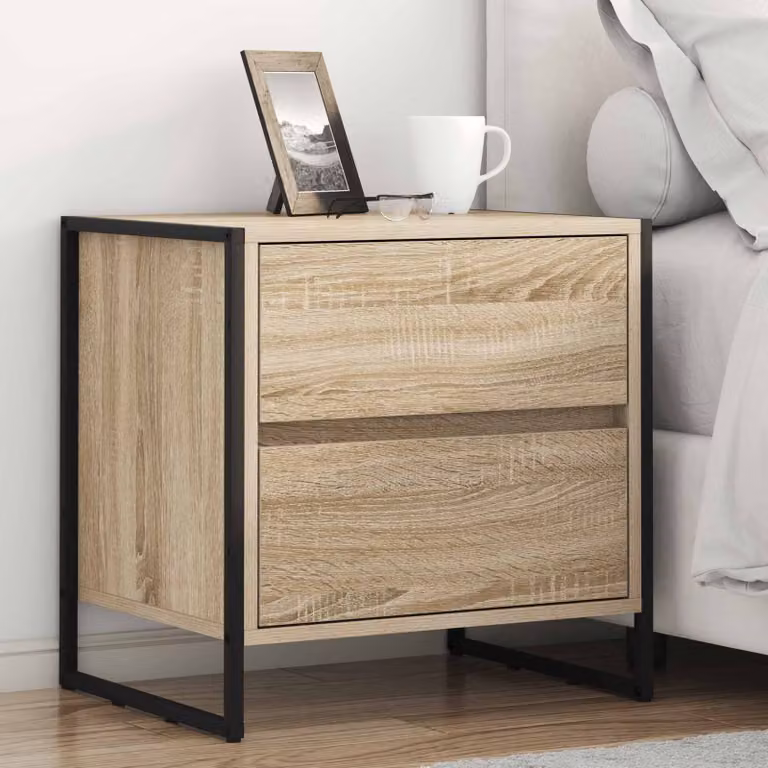 Comodino vidaXL in Rovere Sonoma e Metallo, Stile Industrial, Marrone, L 50 cm x P 39.5 cm x H 50 cm