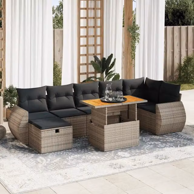 Set Divano Giardino 5 pz con Cuscini Grigio Polyrattan Acacia 3328068