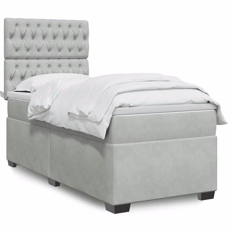 vidaXL Giroletto a Molle Ibrido con Materasso in Velluto Grigio e Bianco L/P/H: 80 x 200 cm