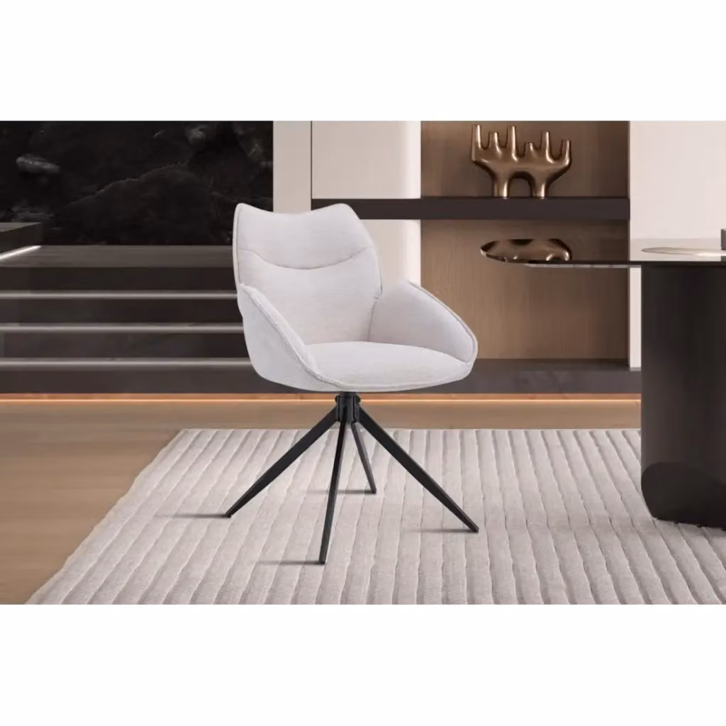 Sedia da pranzo girevole MOOREA Meublorama in tessuto beige con piedini in metallo nero stile industriale Altezza: 90 cm – 2