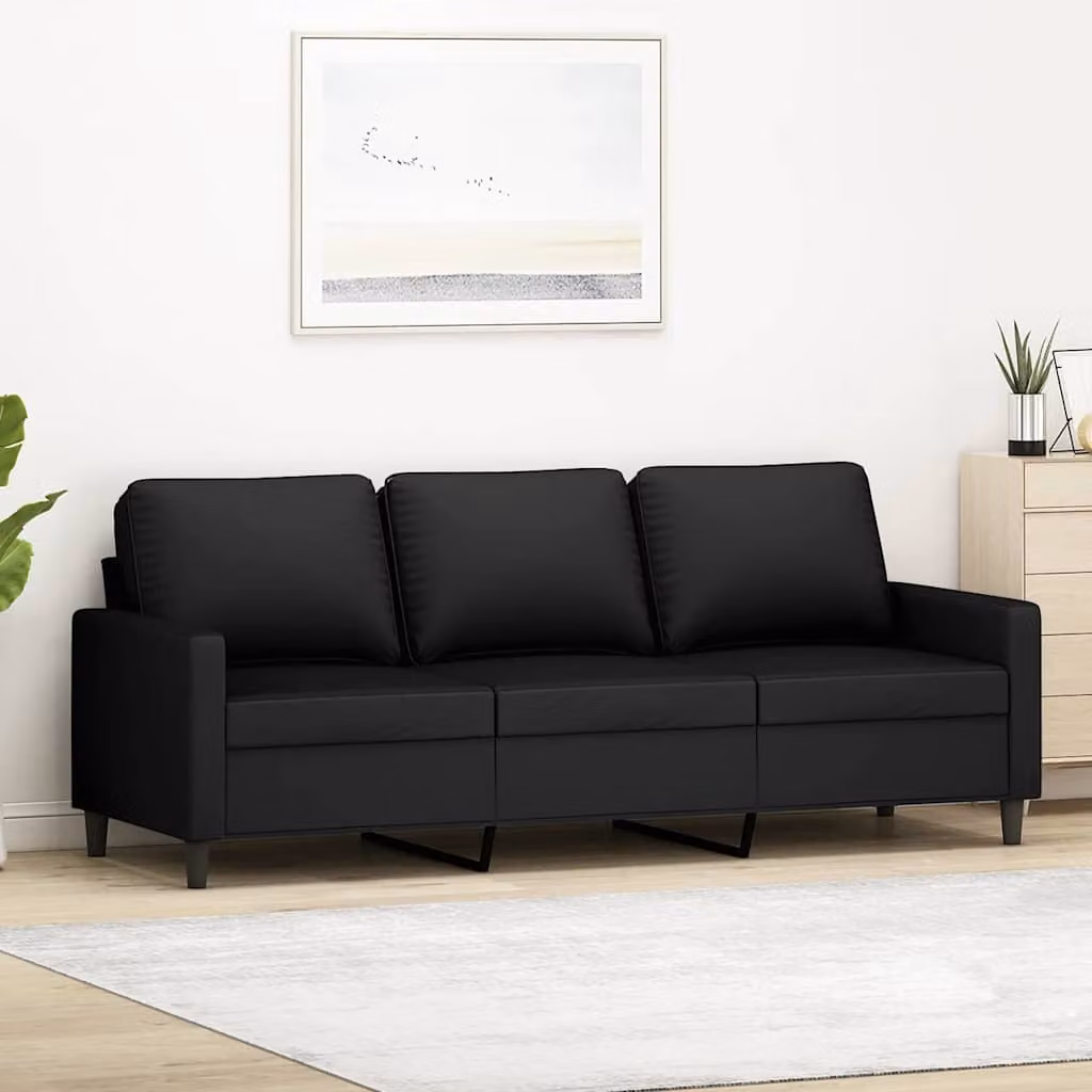 Divano a 3 posti moderno vidaXL in velluto nero con struttura in metallo per il tuo soggiorno L: 198 cm, P: 80 cm, H: 77 cm