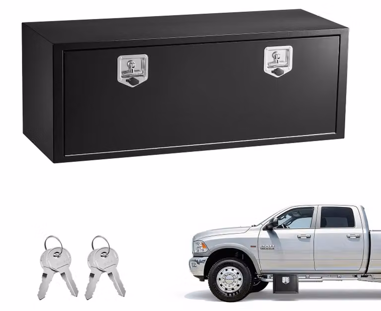 Cassetta portaoggetti sottoscocca per camion - Contenitore sottoscocca di dimensioni 121,9 x 45,7 x 45,7 cm - Acciaio laminato a freddo - Impermeabile - Con serratura a T - Adatta per camion, rimorchi e furgoni - Colore nero