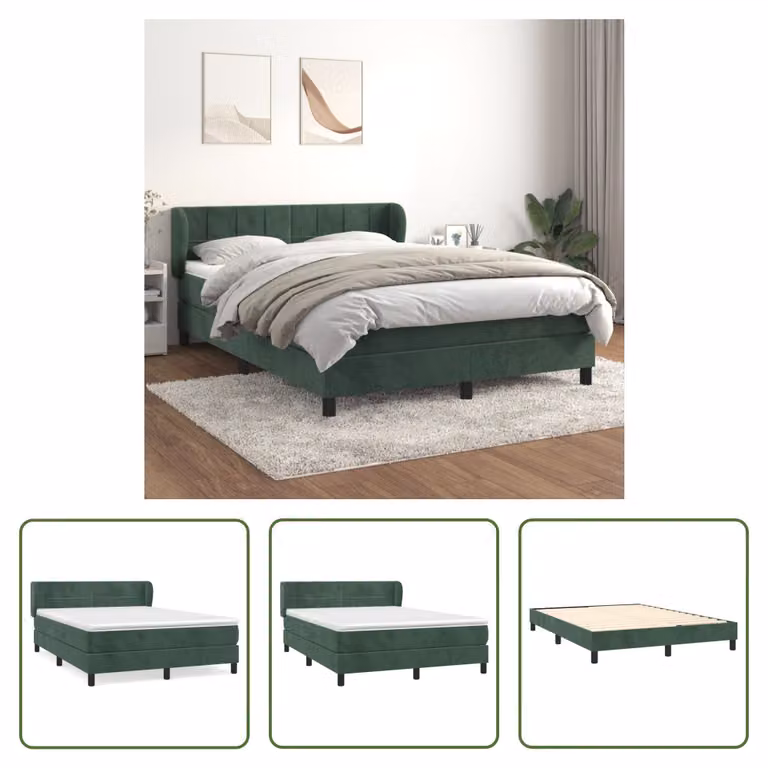 The Living Store Letto a molle con materasso verde scuro 140x190 cm in velluto