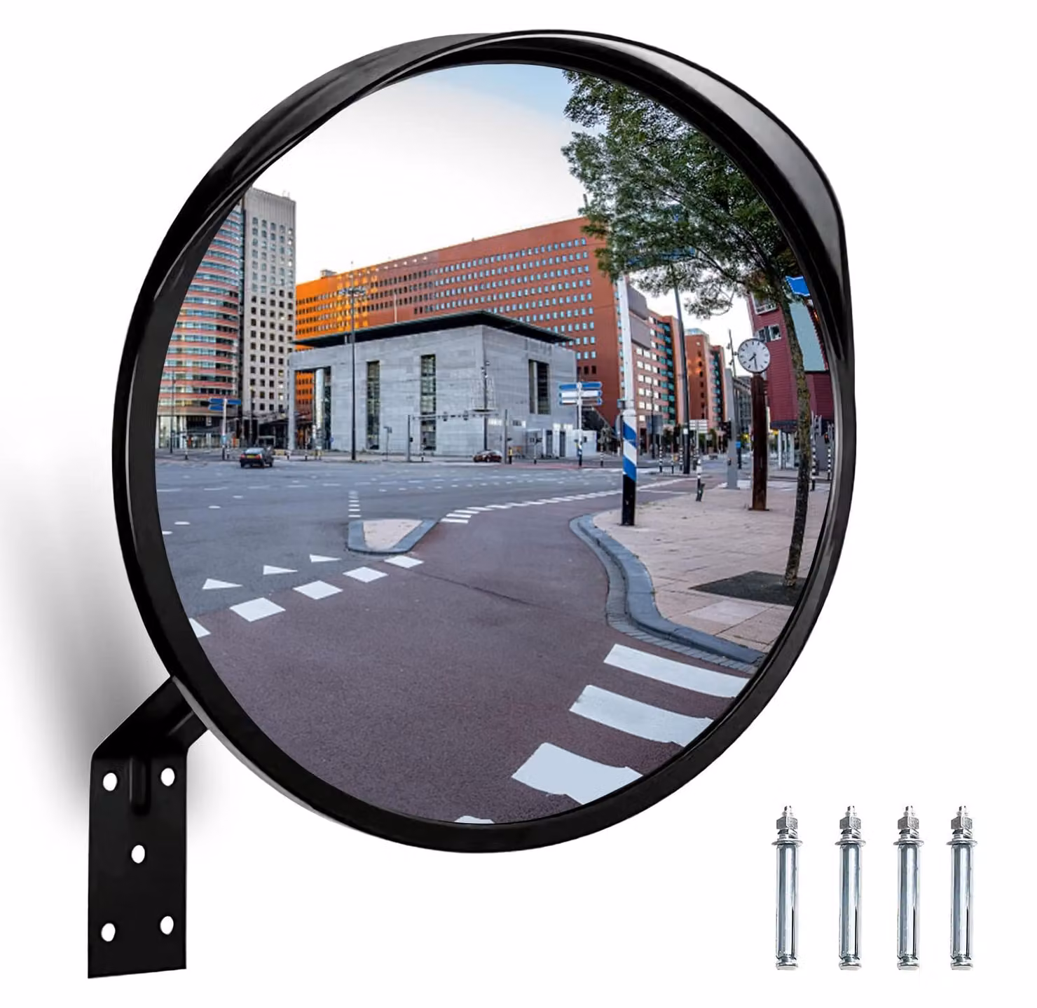 Specchio convesso da 30 cm, nero, per uso esterno e interno, adatto per strade e garage