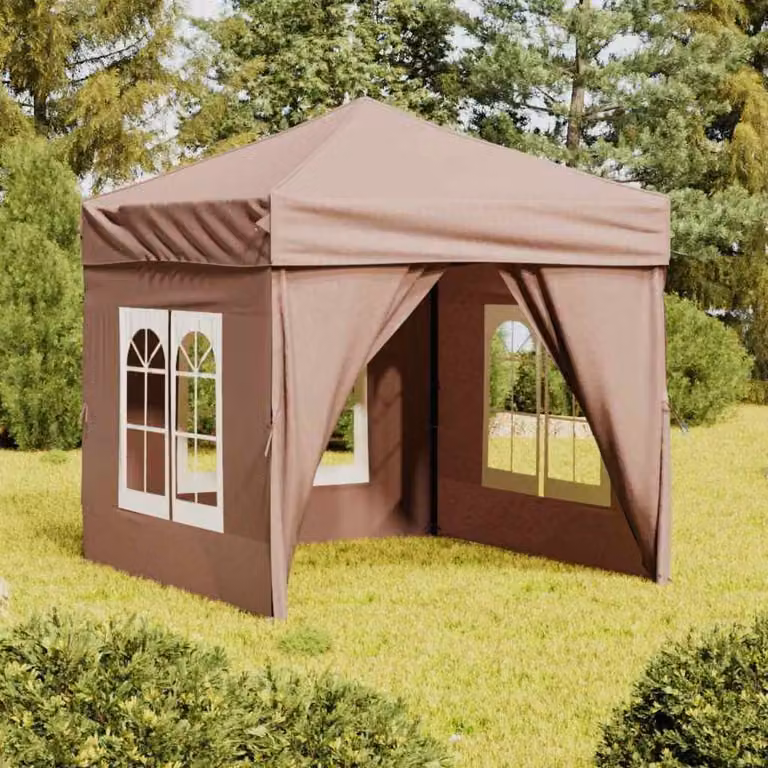 vidaXL Tenda per Feste Pieghevole con Pareti Laterali Beige e Grigio 2x2 m