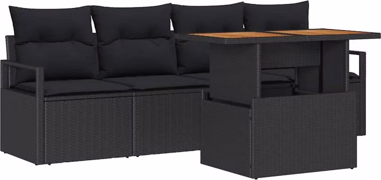 Set Divano da Giardino con archiviazione 5 pcs Nero Poly Rattan
