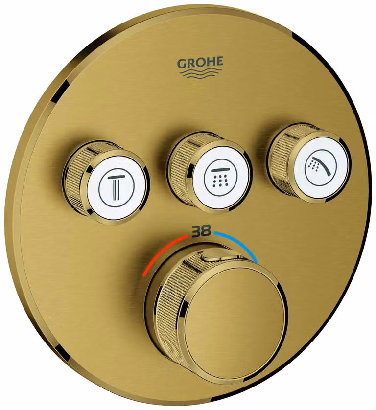 Thermostat Grohe Grohtherm SmartControl avec trois vannes d'arrêt, rosette murale ronde, 29121GN0, 29121GN0