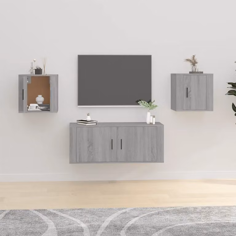 Set di 2 mobili porta TV da parete vidaXL in stile classico, colore grigio, L 40 cm x P 34,5 cm x H 40 cm