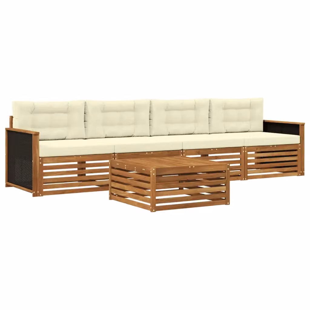 Set di mobili da giardino vidaXL composto da divano a 3 posti, poltrone e tavolino da caffè in legno di acacia con cuscini beige – 2