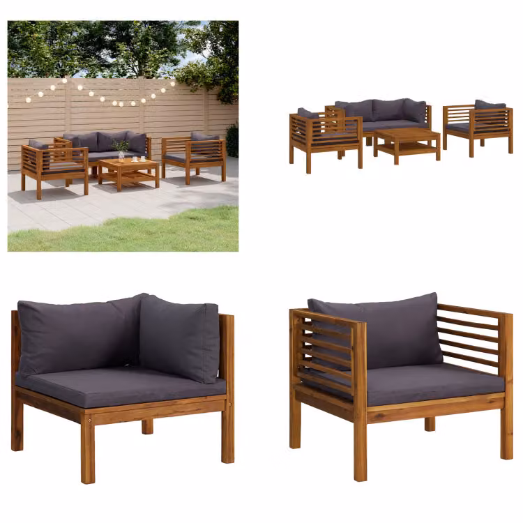 vidaXL Set salotto da giardino 5 pezzi con cuscino in legno massiccio di acacia - Set salotto da giardino - Set salotto da giardino - Set divano modulare - Set divano modulare