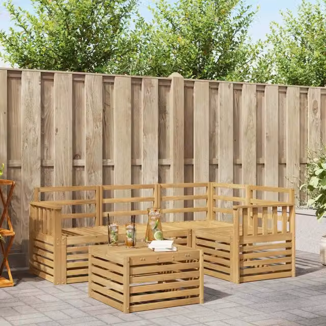 Set di divani da esterno 5 pz Bianco Legno di Acacia Massello 3391784