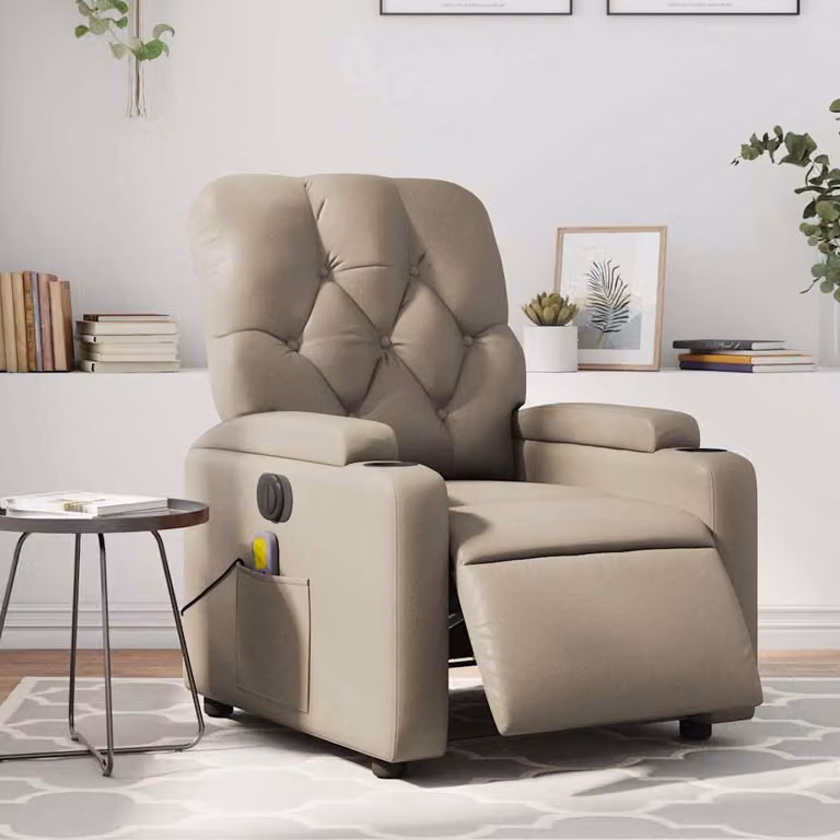 vidaXL Poltrona Reclinabile Elettrica con Massaggio in Similpelle Beige e Marrone