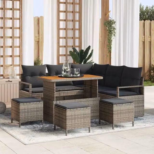 Set Divano da Giardino Moderno vidaXL a Forma di L con 9 Pezzi, Grigio – 1