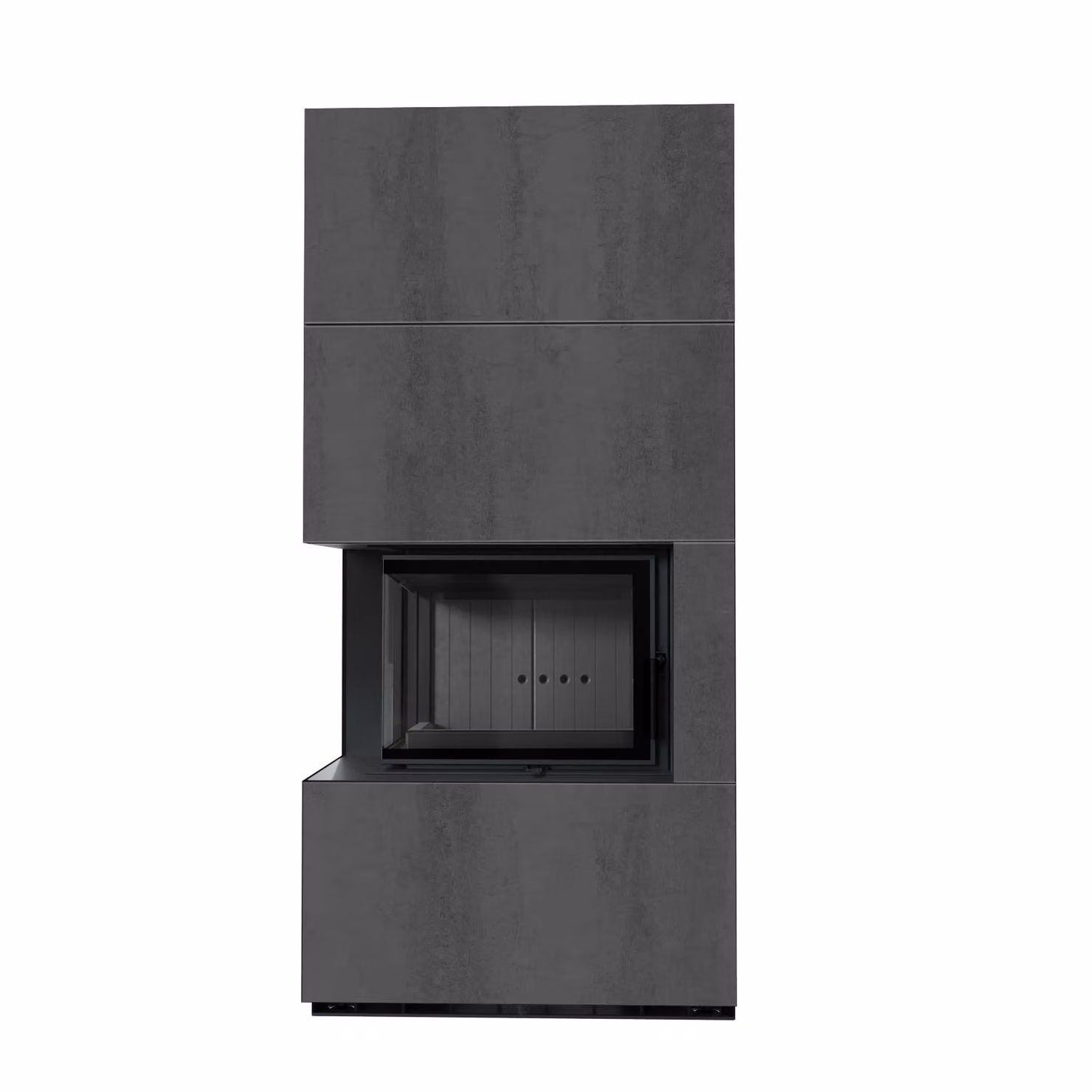 Kit camino KRATKI FLOKI BOX sinistro 8 kW Ø 160 sinterizzato al quarzo NATURALI PIETRA DI SAVOIA ANTRANCITE BOCCIARDATA rivestimento nero