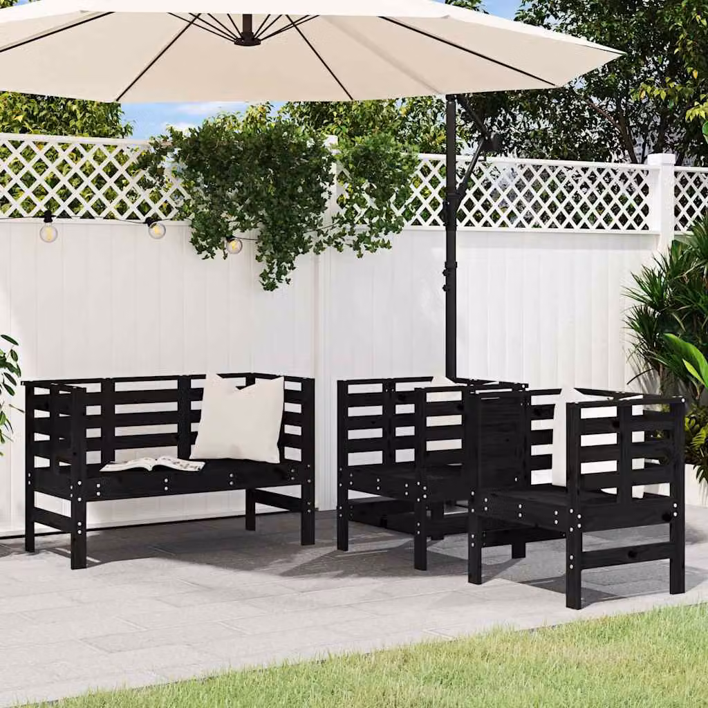 Set Salotto da Giardino vidaXL 3 pz in Legno di Pino Nero Rustico