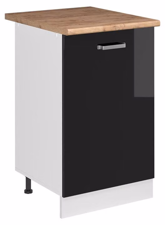 Mobiletto base cucina Vicco R-Line Nero lucido/Bianco 50 cm piano di lavoro Rovere dorato, Model 70157
