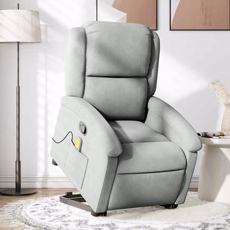 vidaXL Poltrona Alzapersona Reclinabile in Velluto Grigio Chiaro con Braccioli
