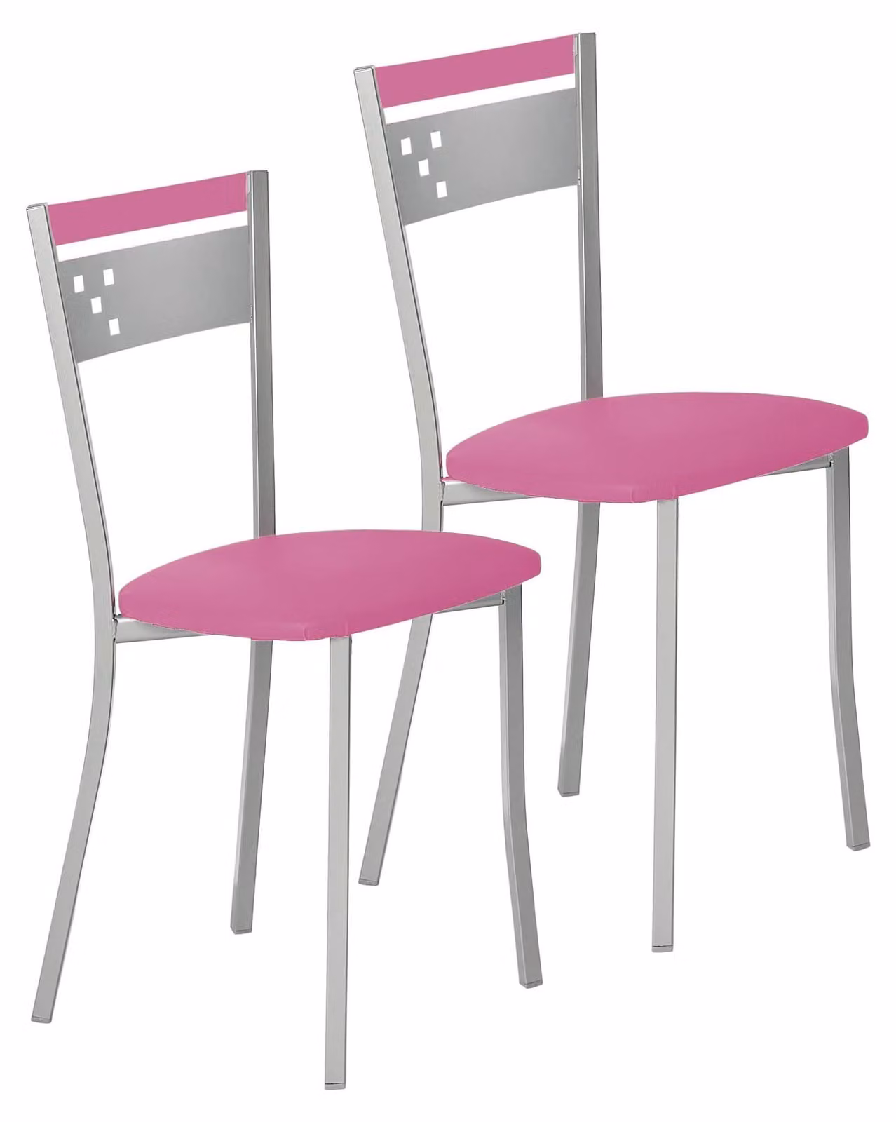 2 sedie da cucina, struttura in metallo e rivestimento in ecopelle, altezza seduta 45 cm, colore rosa