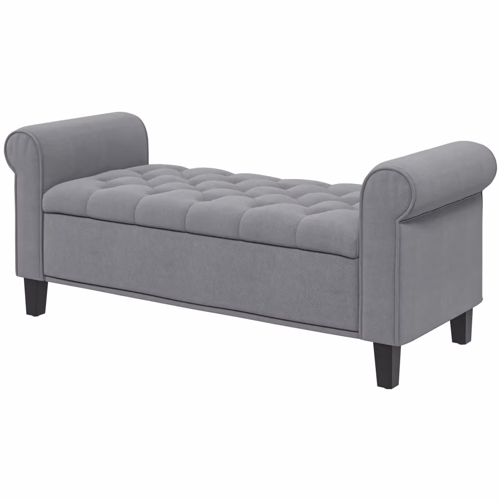 Panca Letto con Contenitore Minimal in Velluto Grigio L: 126 cm, P: 48.5 cm, H: 57 cm – 2