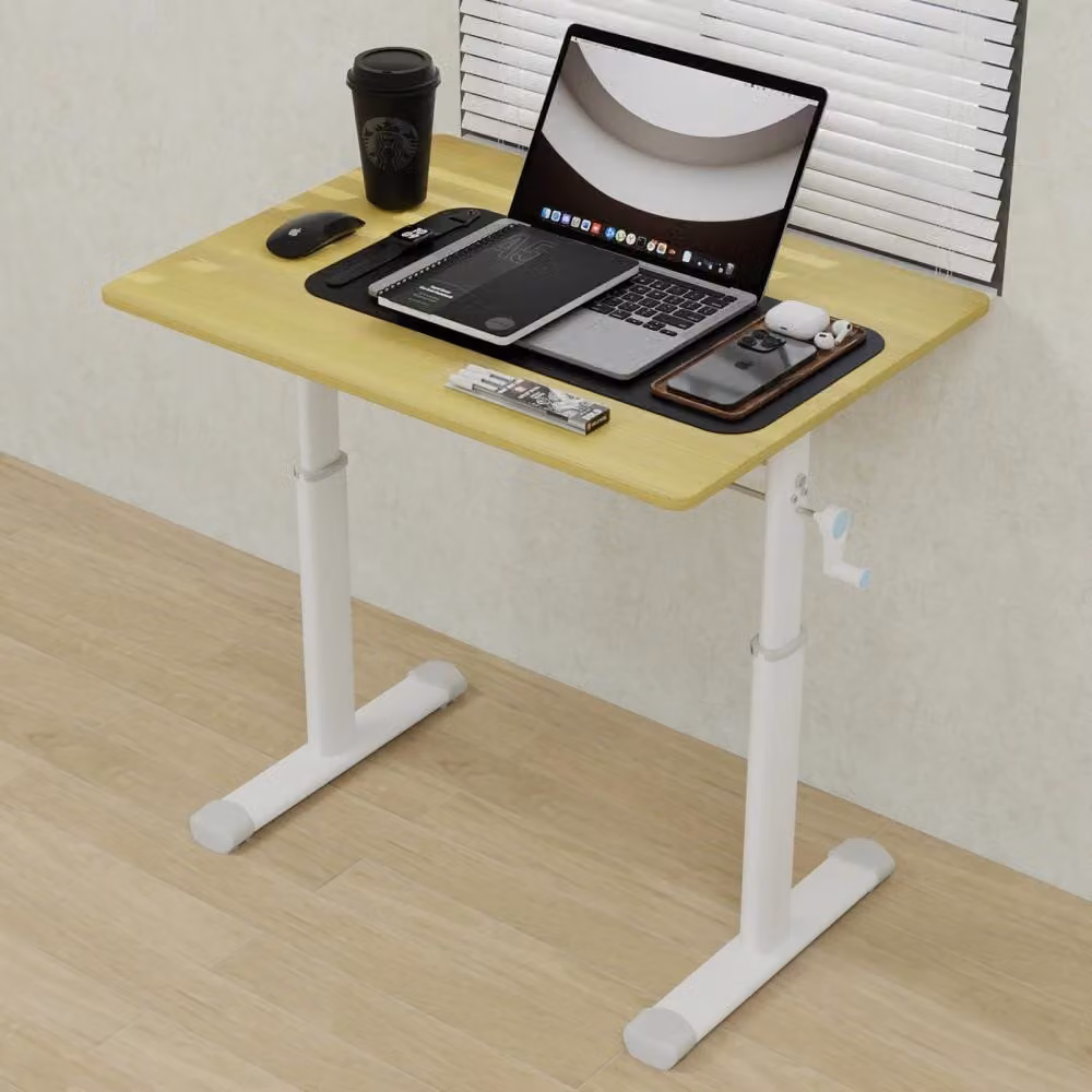 Scrivania regolabile in altezza - Tavolo da lavoro - 60 x 80 cm - Legno e metallo - Ideale per l'ufficio domestico - Struttura robusta con doppi supporti - Assemblaggio richiesto - Colore legno