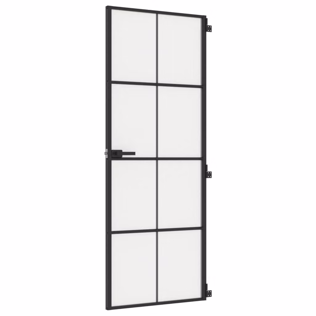Porta Interni Sottile Nera 76x201,5cm Vetro Temperato Alluminio