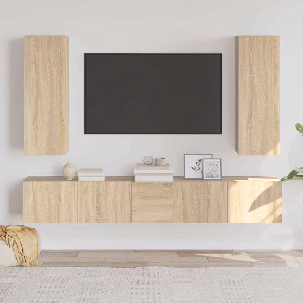 Set di mobili porta TV moderno vidaXL in legno e MDF, 5 pezzi, colore marrone, da appendere a parete